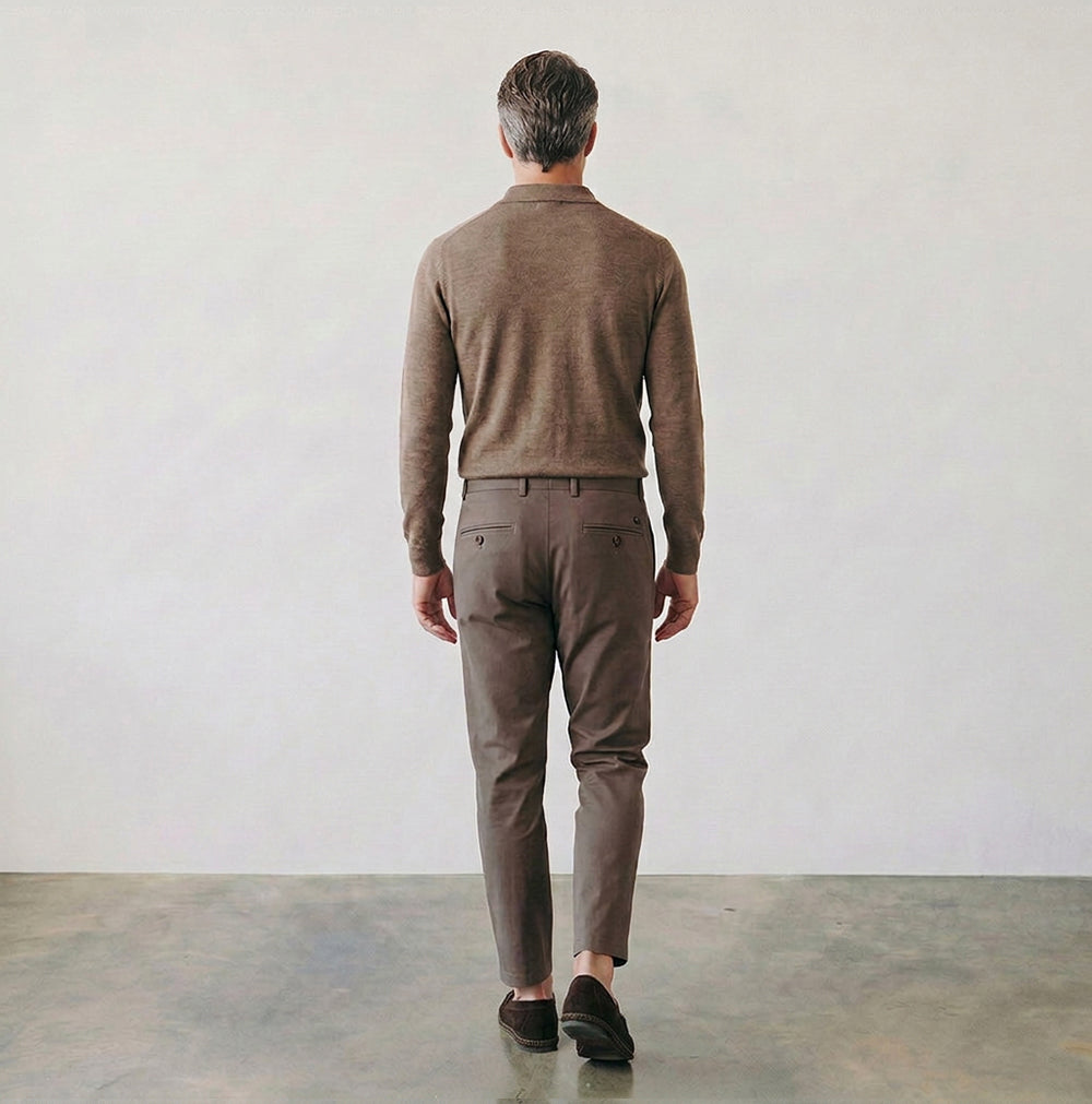 Brigati Summer Pant Terra men's Italian trousers back view taupe brown