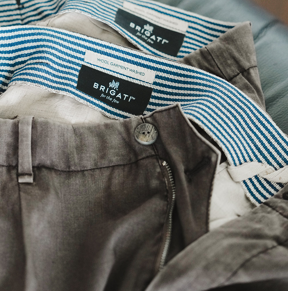 Brigati Summer Pant Terra waistband label detail Italian craftsmanship