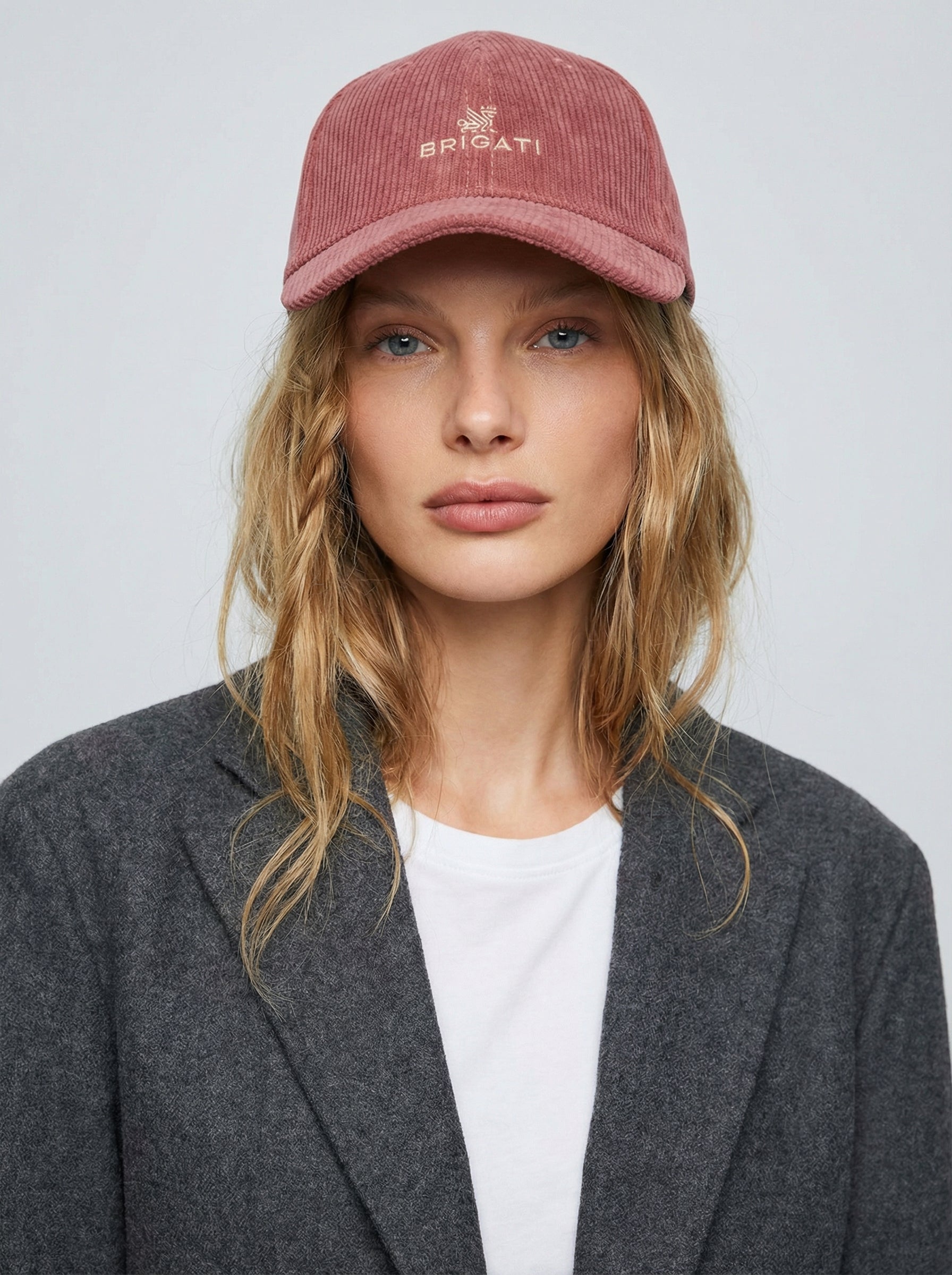 Brigati Corallina baseball cap coral pink corduroy velvet women's Italian luxury embroidered